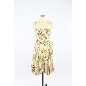 LE LIS BLANC Pale Yellow Floral 100% Silk Georgette A-Line Dress, Size 40/M